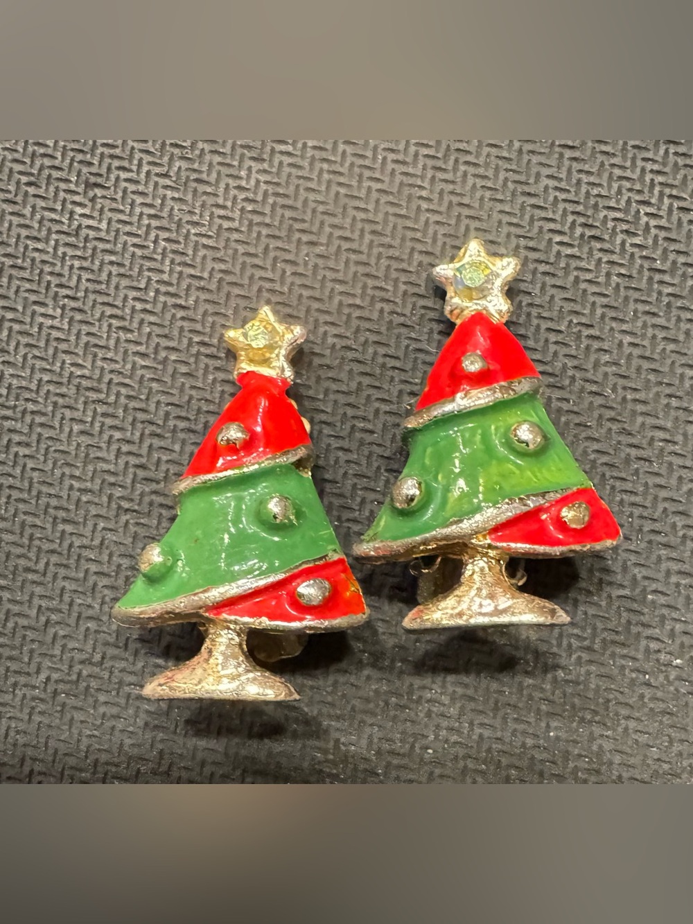 Vintage Christmas Tree Silver Tone Clip On Earrings